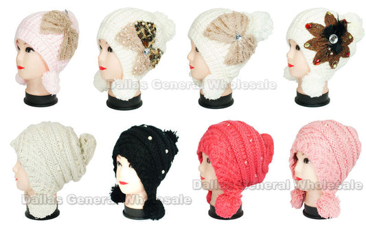 Bulk Buy Assorted Designs Girls Winter Fashion Beanie Caps Wholesale