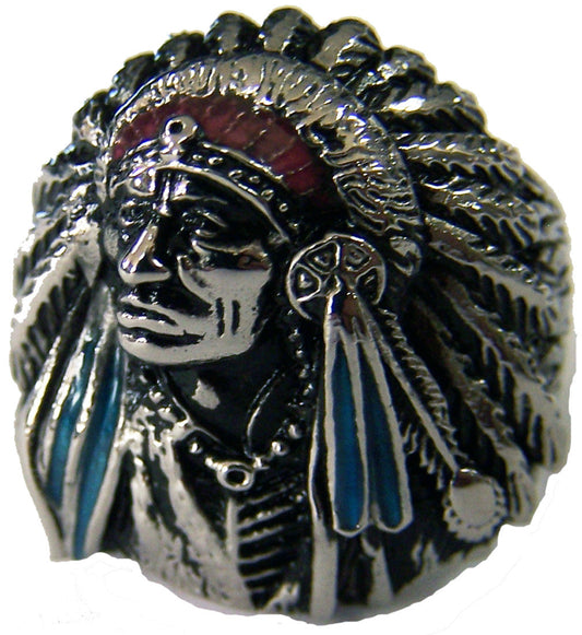 Wholesale NATIVE STYLE INDIAN CHEIF W BONNET STAINLESS STEEL BIKER RING ( sold by the piece )