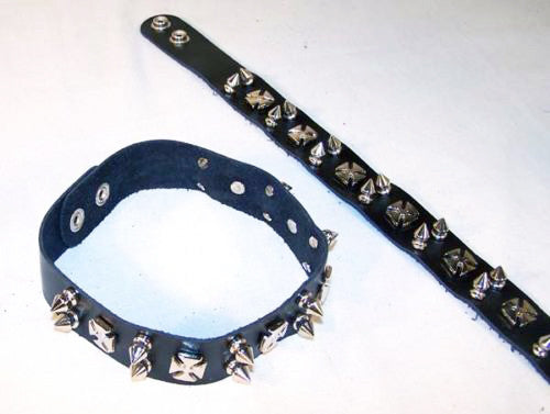 Wholesale LEATHER IRON CROSS CHOKER NECKLACE WITH SPIKES (sold by the piece or dozen ) CLOSEOUT $ 1.50 EA