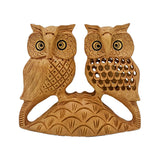 Handcrafted Wooden Couple Owl Statue 4-Inch