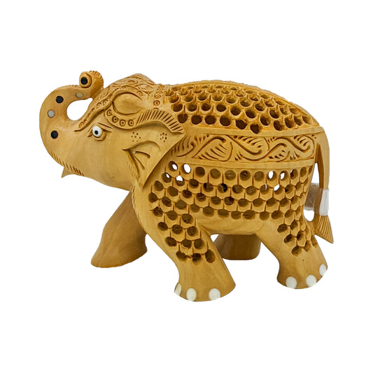 Add a Touch of Elegance to Your Décor with Handcrafted Wooden Big Jaali Carved Elephant (6inch)