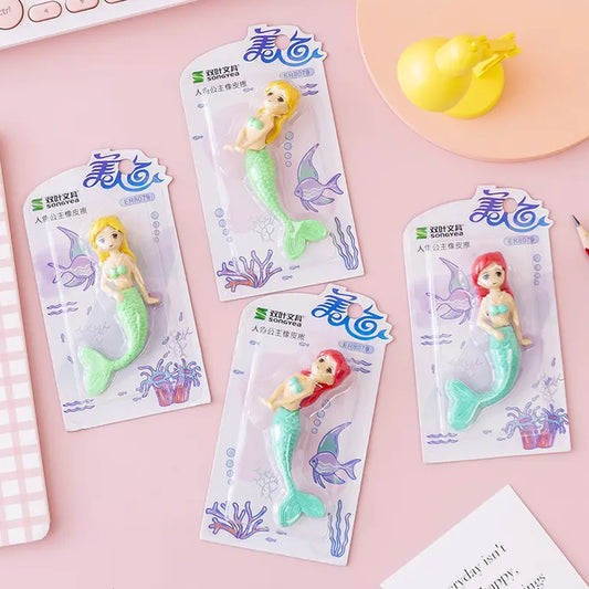 Make Learning Fun with Cute Creative Mermaid Shape Eraser Set for Schooling Kids