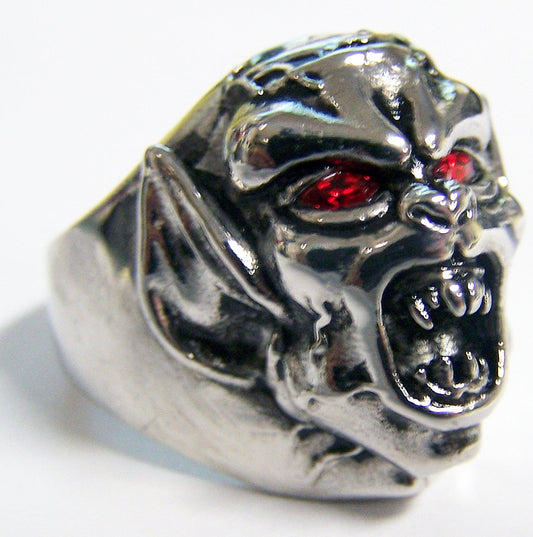 Wholesale DEMON MONSTER W RED CRYSTAL EYES STAINLESS STEEL BIKER RING ( sold by the piece )