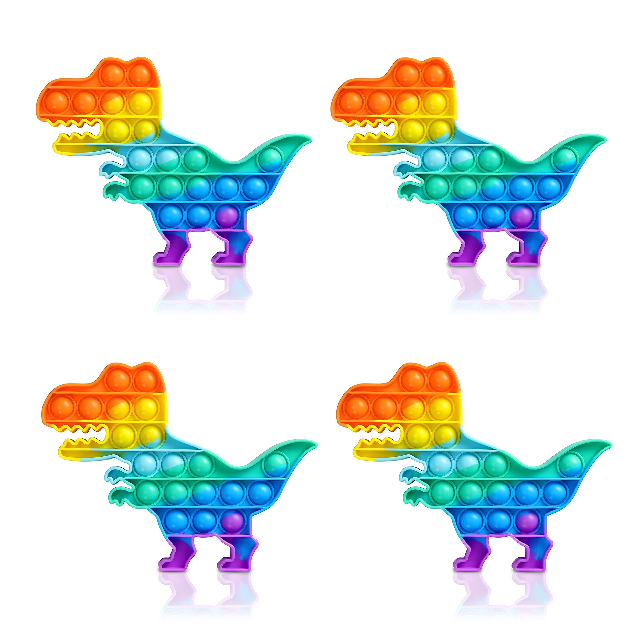 Four Rainbow Dinosaur Pop it Fidget Toys