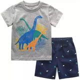 Get Your Little Boy Ready for Adventure with  Little Monster Truck Tee and Dinosaur Shorts Set