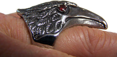 Wholesale EAGLE HEAD W RED CRYSTAL EYES  STAINLESS STEEL BIKER RING ( sold by the piece )