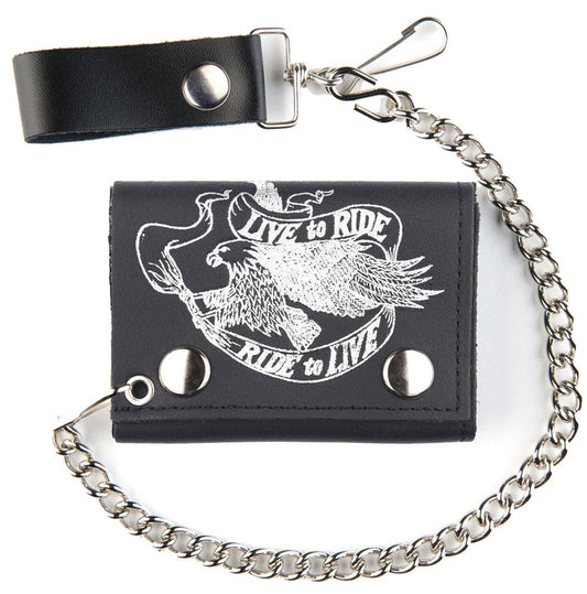 Wholesale FLYING EAGLE W RIBBON TRIFOLD LEATHER WALLETS WITH CHAIN (Sold by the piece)