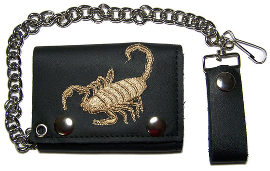 Buy EMBROIDERED SCORPION TRIFOLD LEATHER WALLET WITH CHAINBulk Price