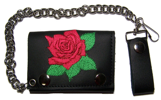 Buy EMBROIDERED RED ROSE TRIFOLD LEATHER WALLET WITH CHAINBulk Price