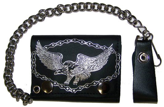 Wholesale FLYING EAGLE W BIKE CHAIN TRIFOLD LEATHER WALLETS WITH CHAIN (Sold by the piece)