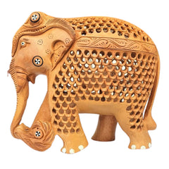 Handmade Wooden Jali Elephant Sculpture