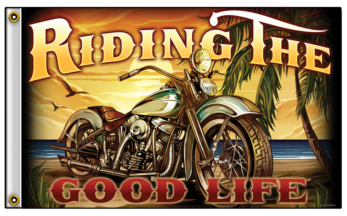 Wholesale RIDING THE GOOD LIFE MOTORCYCLE BIKER DELUXE 3 X 5  BIKER FLAG (Sold by the piece)