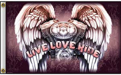 Wholesale ENGINE WINGS LIVE LOVE RIDE DELUXE 3 x 5 BIKER FLAG (Sold by the piece)