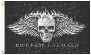 Wholesale SKULL WINGS LIVE HARD DELUXE 3' x 5' BIKER FLAG (Sold by the piece)