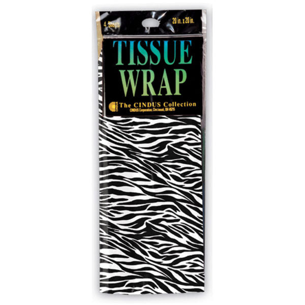 4 Sheet Zebra Print Gift Tissue Wrap 20 x 20 