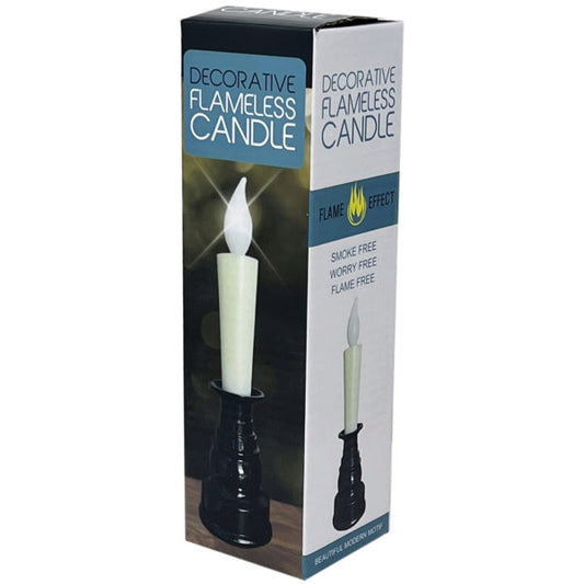 Battery-Operated Push Action LED Fake-Flame Taper Candle and Base