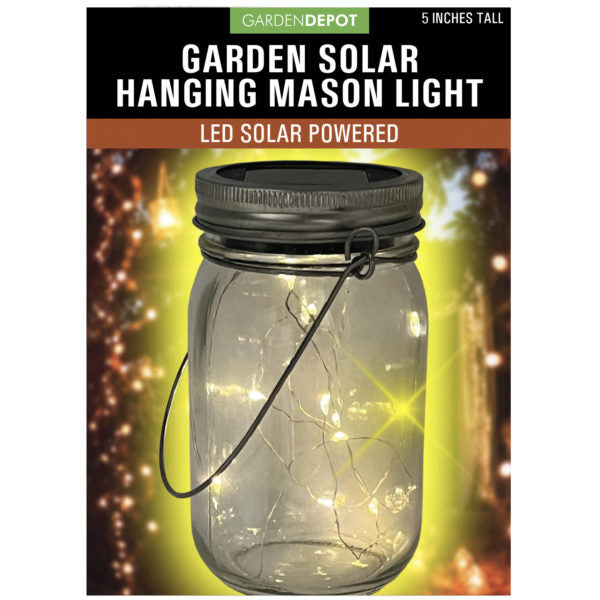 Hanging Glass Jar Filled with Solar Power Twinkle Lights
