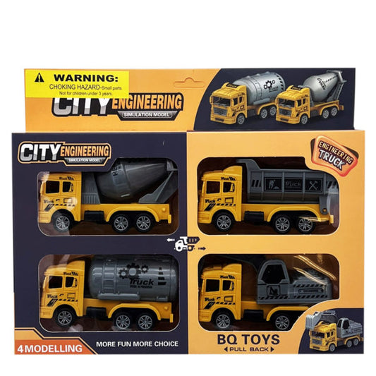 4 Pack Pull Back Construction Site Toy Truck Set