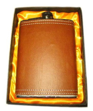 Buy BROWN LEATHER WRAPPED FLASK *- CLOSEOUT NOW $4.50 EABulk Price