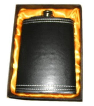 Wholesale BLACK LEATHER WRAPPED 8 OZ FLASK (Sold by the piece) *- CLOSEOUT NOW $ 4.50 EA