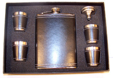 Wholesale BLACK LEATHER FLASK SET (Sold by the piece)