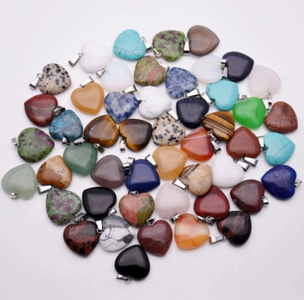 Wholesale 1" Heart Design Assorted Stone Necklace Pendants For Women (Sold by DZ)