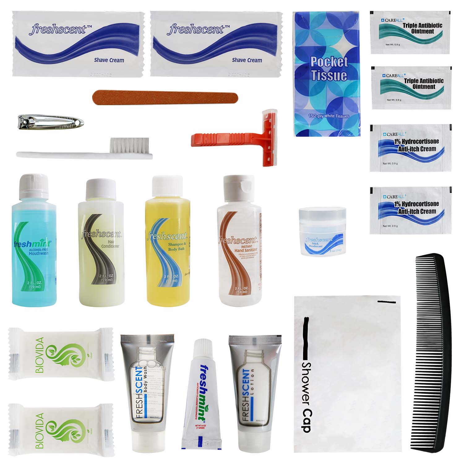 Buy 23 Piece Premium Wholesale Hygiene Kits - Bulk Toiletry Case of 24