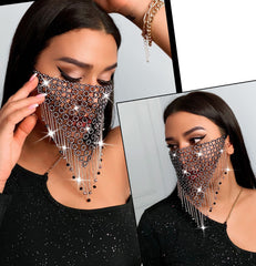 Rhinestone Face Mask Diamond Metal Tassel Face Cover Jewelry For Women | Rhinestone Party Mask For Night Club