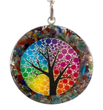 Wholesale 1 1/2 INCH CRUSHED RAINBOW STONE IN RESIN TREE OF LIFE PENDANT