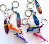 Painted Wooden Dolphin and Surfboard Keychains - Beach-Inspired Accessories