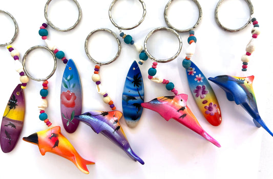Buy PAINTED WOODEN DOLPHIN AND SURFBOARD KEYCHAINS Bulk Price