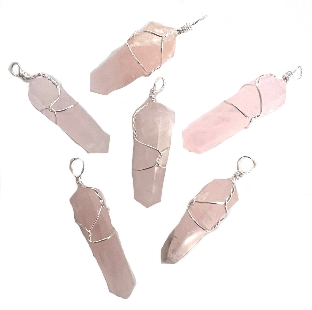 Wholesale ROSE QUARTZ WIRE WRAPPED  STONE PENDANT (sold by the piece or on chain)