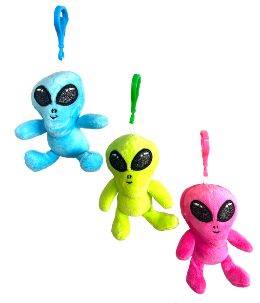 Wholesale 3 INCH PLUSH ALIEN CLIP ON KEYCHAINS (sold by the piece or dozen)
