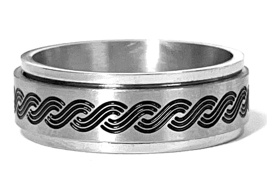 Wholesale Wave Design Men's Spinning Stainless Steel Ring (sold by the piece)