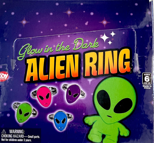 Wholesale Glow In The Dark Alien Adjustable Rings (sold by dozen or display of 24)