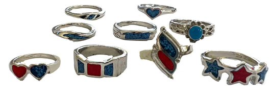 Wholesale ASSORTED SHAPES TURQUOISE & CORAL RINGS (Sold by the dozen)