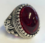 Wholesale Ruby red stone engraved  metal biker ring (sold by the piece)