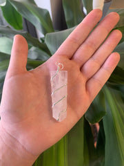 Wholesale LARGE 2" FLAT ROSE QUARTZ COIL WRAPPED  STONE PENDANT (sold by the piece or bag of 10 )