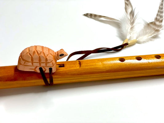 Wholesale Handmade Carved Wooden Turtle Flute With Feathers  (Sold by the piece)