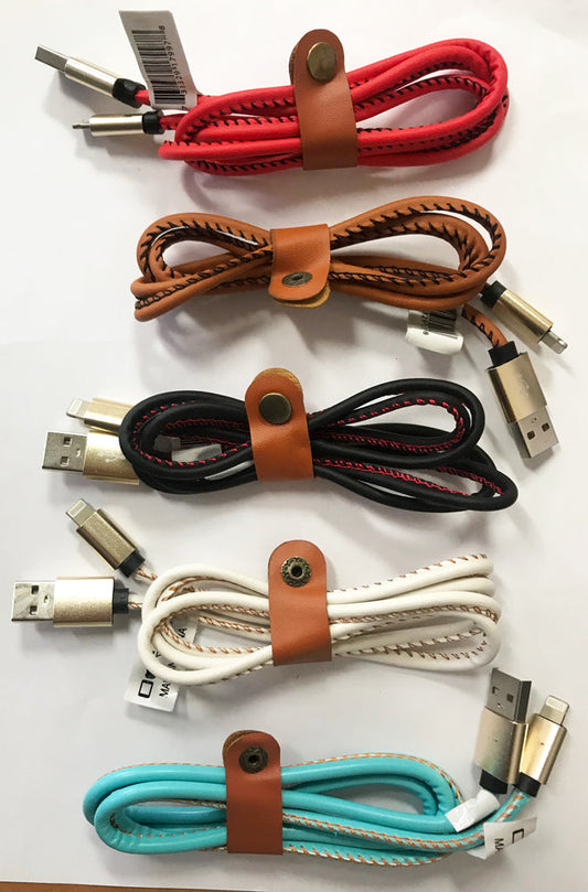 Wholesale REAL LEATHER ASST COLORS IPHONE 5 6 7 CELL PHONE CHARGER CORD ( sold by the dozen or piece )