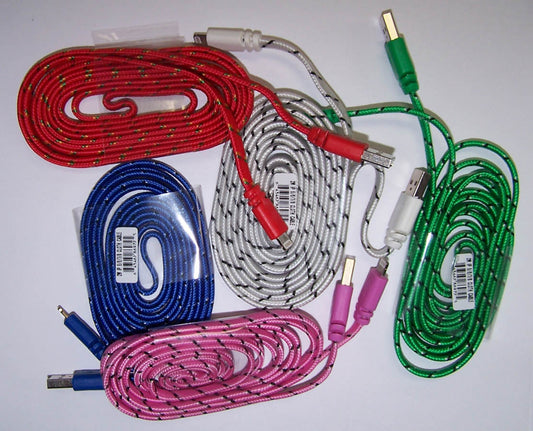 Wholesale BRAIDED CLOTH PHONE CABLE CHARGING CORDS 6 FOOT IPHONE/ MICRO USB( sold by the piece ) CLOSEOUT AS LOW AS $0.50