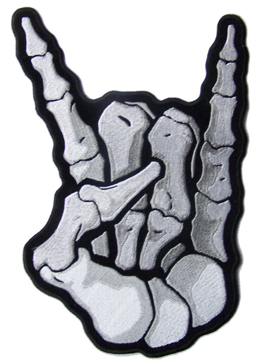 Wholesale JUMBO SKELETON BONES  ROCK ON  EMBROIDERED PATCH 11 INCH (Sold by the piece)