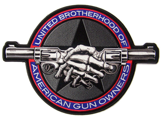Wholesale JUMBO UNITED BROTHERHOOD GUN SHAKE  EMBROIDERED PATCH 11 INCH (Sold by the piece)