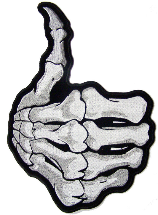 Wholesale JUMBO SKELETON BONES HAND THUMBS UP  EMBROIDERED PATCH 11 INCH (Sold by the piece)