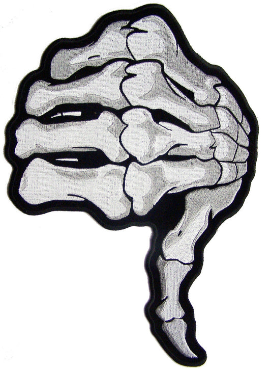 Wholesale JUMBO SKELETON BONES HAND THUMBS DOWN  EMBROIDERED PATCH 11 INCH (Sold by the piece)