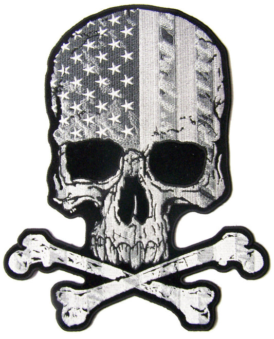 Wholesale SKULL X BONES USA FLAG B & W  EMBROIDERED PATCH 4 INCH (Sold by the piece)