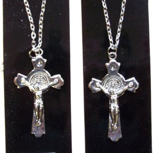 Wholesale JESUS ON SILVER CRUCIFIX CROSS ON CHAIN NECKLACE (Sold by the PIECE OR dozen)