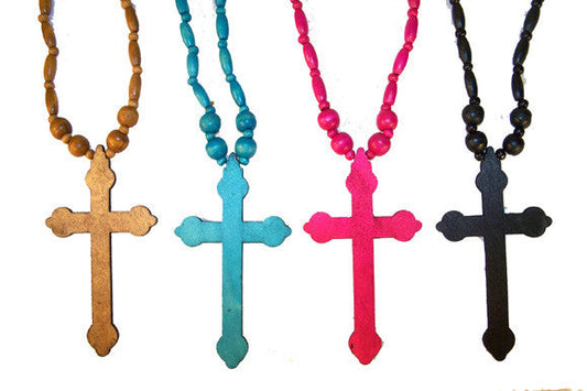 Wholesale LARGE 5 INCH CROSS WOODEN NECKLACE ( sold by the PIECE OR dozen ) *- CLOSEOUT NOW ONLY $ 1 EACH