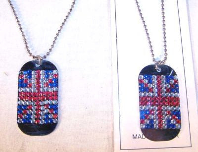 Buy BRITISH DOG TAG CRYSTAL NECKLACE WITH JEWELS *- CLOSEOUT NOW ONLY 50 CENTSBulk Price