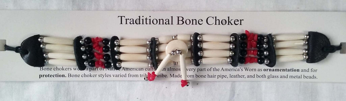 Wholesale RED STONE FOUR ROW BONE CHOKER NECKLACE (SOLD BY THE PIECE)